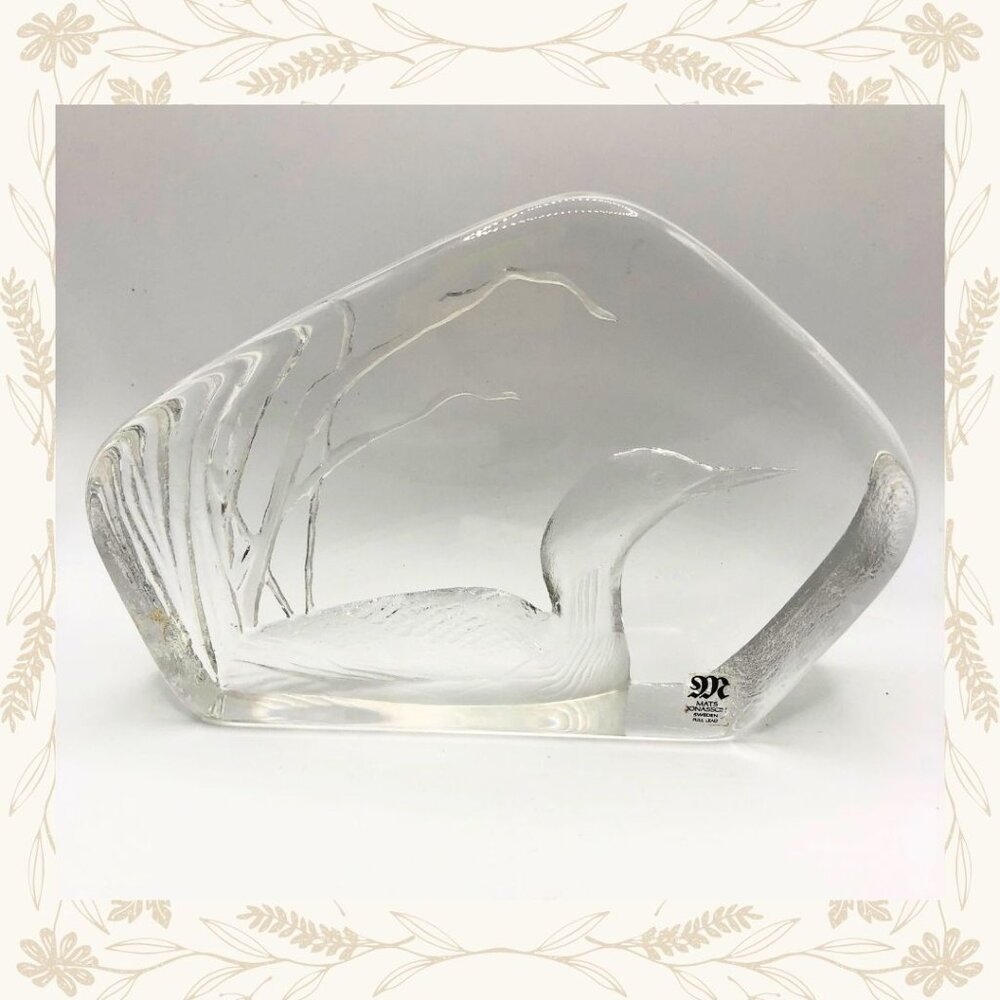 Mats Jonasson Sweden Full Lead Crystal Loon Sculpture